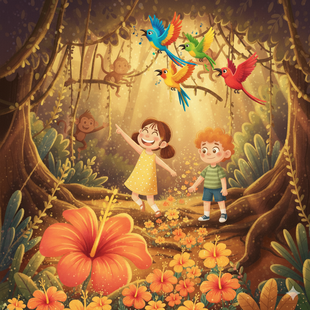 Personajes Leo y Luna del cuento Aventuras en la Selva para niños
